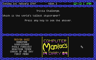 Screenshot for Maniac's Computer Diary 1989